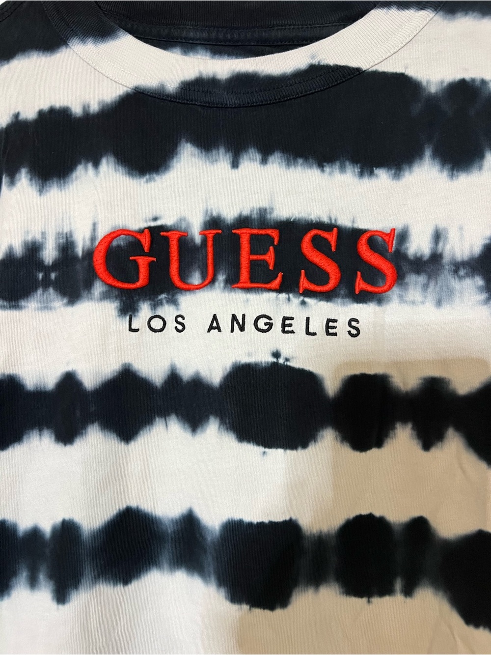 Guess Black & White Tie-Dye Short Sleeve Tee with Red Logo - Picture 2 of 3